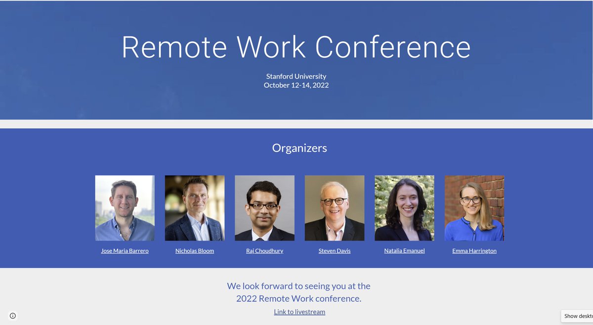 Our remote work conference is next Weds 12th to Friday 14th October and will be streamed live (see conference program link below). There are 22 research papers on #WFH measurement, causes and impact. Each paper has 20 mins talk then 10 mins Q&A. remoteworkconference.org