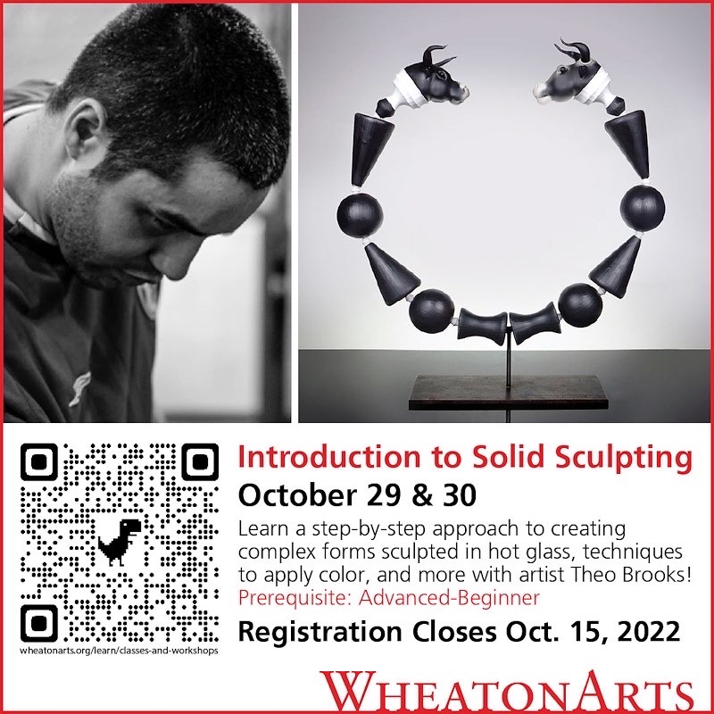 Learn the fundamentals of sculpting hot glass gathered out of the furnace in this weekend-intensive class with artist Theo Brooks Saturday &amp; Sunday, October 29 &amp; 30!

Registration closes Oct. 15th, 2022! Register today at shop.wheatonarts.org/event/introduc…

#WheatonArts #GlassArt