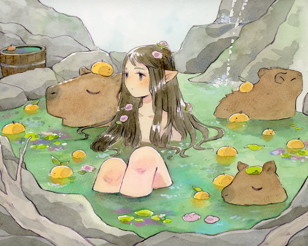 coco__glez's tweet image. capybara bath 🍊