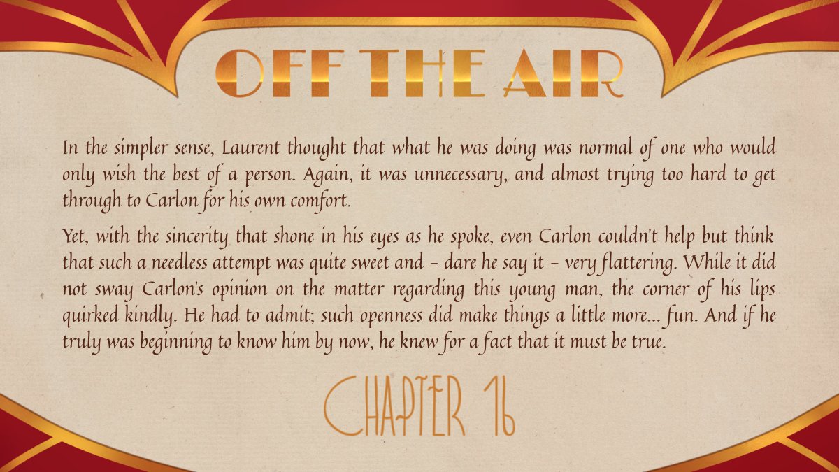 MuseVlt's tweet photo. WE'RE BACK and in the meantime, Carlon's been doing a lot of thinking. What about our darling intern that's gotten him into such deep thoughts?🤔

Chapter 16 of 'Off The Air' updates this Tuesday!

@frumpy_furby 

#HazbinHotel #Alastor #OriginalWork https://t.co/71jYqHiCfG