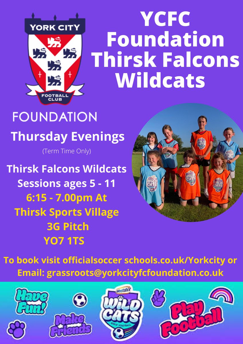 thirskfalcons's tweet photo. Thirsk Falcons are happy to announce we running our wildcats and fledgling sessions in partnership with our friends from @YCFCFoundation. Too book please follow the link below. Places are limited so book early to avoid disappointment! https://t.co/Y19AEdImEm https://t.co/fKu9RYEs2Z