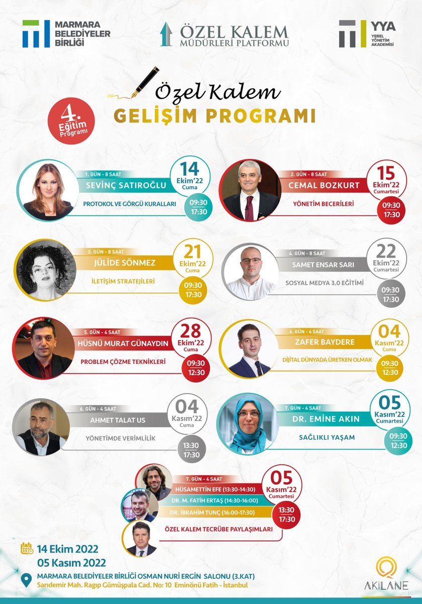 ozelkalemler1's tweet photo. Özel Kalem Gelişim Akademimiz kapsamında düzenlediğimiz 4. Eğitim Programımız 14 Ekim - 05 Kasım tarihleri arasında gerçekleştirilecektir.
Detaylı Bilgi ve Kayıt için;
sinan.kara@bayrampasa.bel.tr https://t.co/PNUsHRLDqS