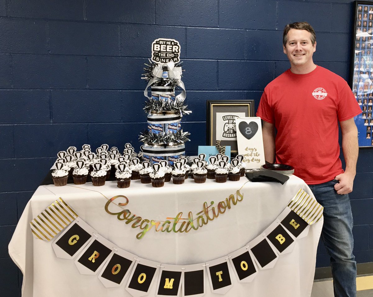 qasbruner's tweet photo. Qas staff celebrated Mr . Riley’s upcoming wedding with a “Bro-dal” shower!  💍💒🤵‍♂️ https://t.co/jV1YUxFqOj