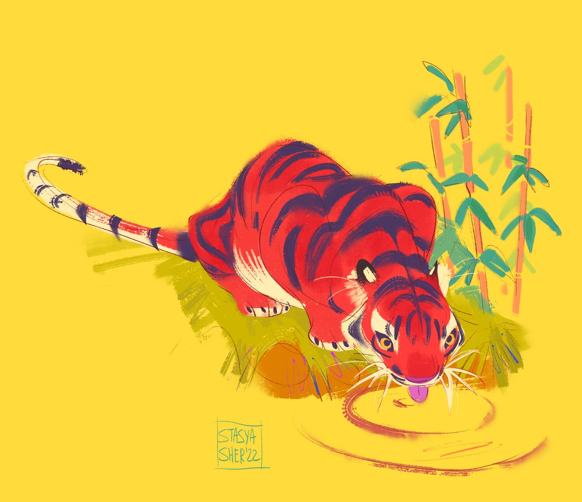 no humans bamboo animal focus yellow background tiger year of the tiger chinese zodiac  illustration images