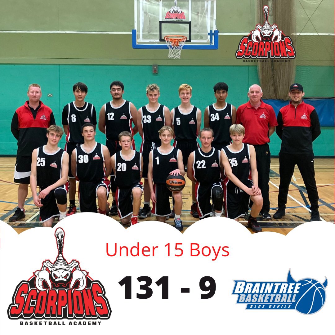 Well done to our U15 Boys today, that long awaited 1st game of the season and our first win against Braintree Blue Devils #GoScorpions 🏀🦂