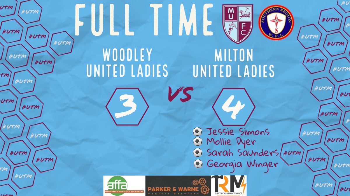 MiltonUtdLadies's tweet photo. Full time against @WoodleyUtdLFC  saw us with 4-3 win 🤩 after a tough couple of games in the cups a win in the @SthRgnWFL today is exactly what we wanted and needed💪🏼⚽️  #utm 

https://t.co/uJ8w3i1WQt • https://t.co/7Bsy85qrqC • https://t.co/fKdFXFFhX5 https://t.co/FxDjST8LEg
