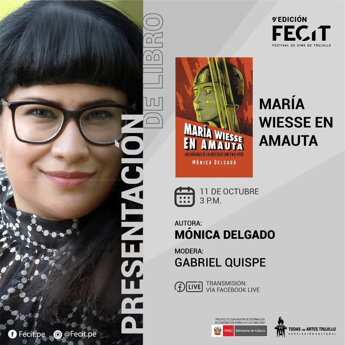 criticademonica's tweet photo. Se vienen estas presentaciones de publicaciones sobre #CinePeruano en el Festival de Trujillo. El martes estaré conversando sobre María Wiesse en Amauta. Vía FB Live del Festival. #Fecit
https://t.co/t0FDKNRsYU https://t.co/OvXziPCBnz