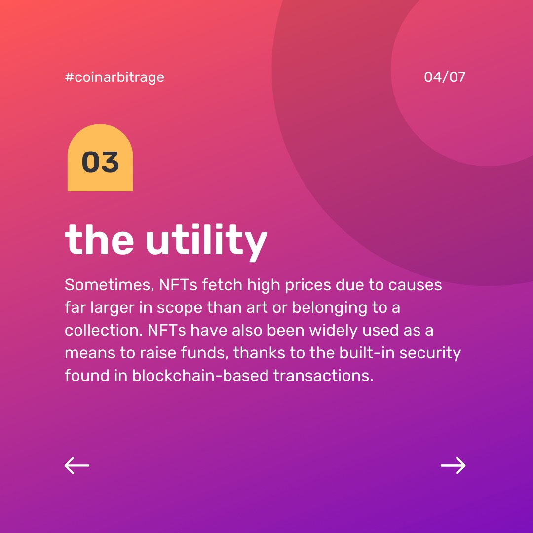 CoinArbitrageio's tweet photo. Why are NFTs Valuable??

Join our Telegram group for any questions , feedback or just to say hi to everyone and to be a part of our daily growing Family! PART 1

#cryptocurrency #arbitrage #crypto #blockchain #cryptonews #cryptotalk #nft https://t.co/DgBWzHVrLB