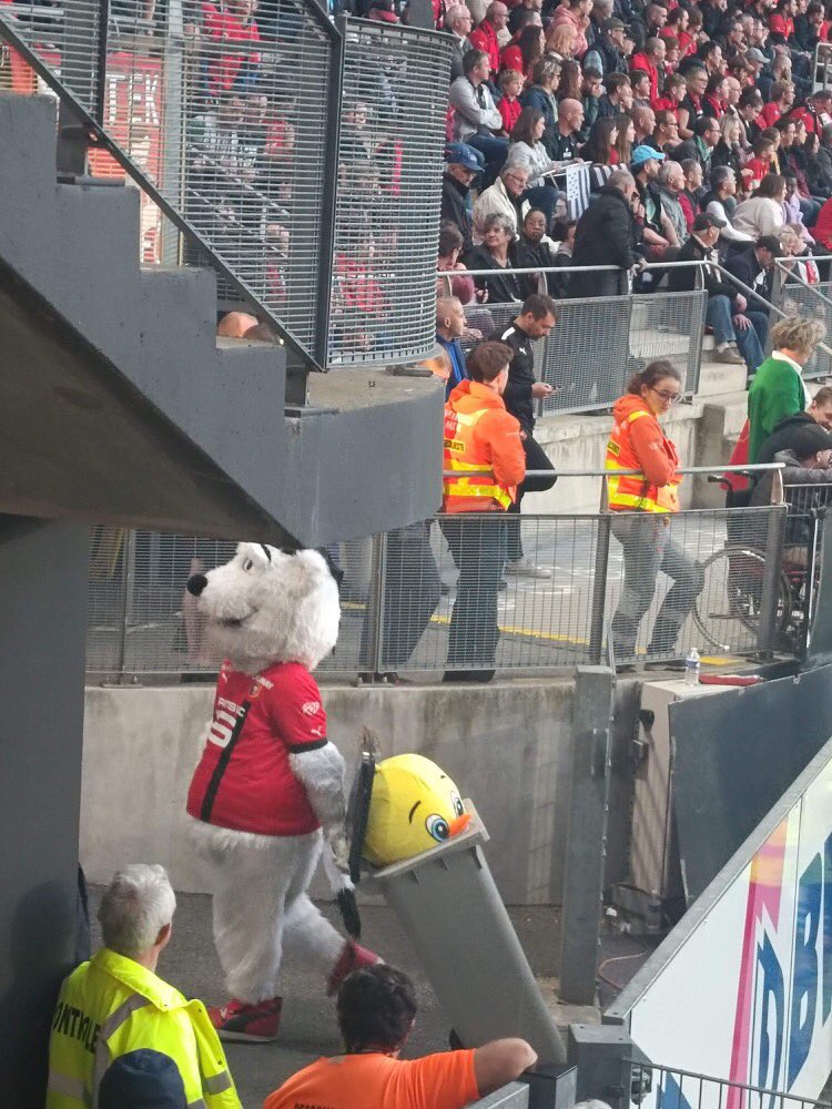 Footballogue's tweet photo. La mascotte du Stade Rennais troll les nantais 😎

(@Clem_Gavv) https://t.co/9tjFa6c1XN