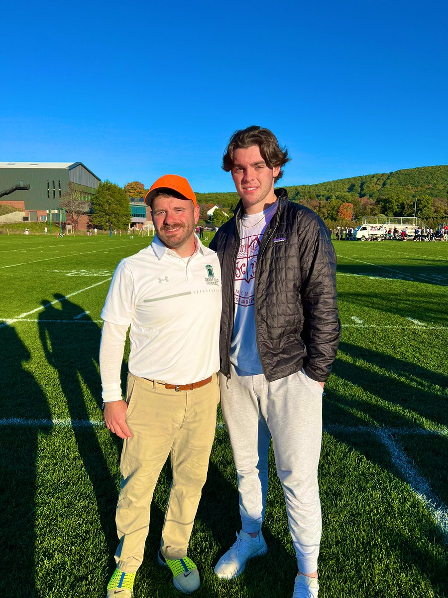 Ryan_DeMarco12's tweet photo. Had a great time yesterday visiting Deerfield Academy. The campus and facilities were awesome! Thanks to @bbarbato53 @RayDeMartino for having me up at such a special place and can’t wait to be back up! @DABigGreenFB https://t.co/HnqBXPTiKm