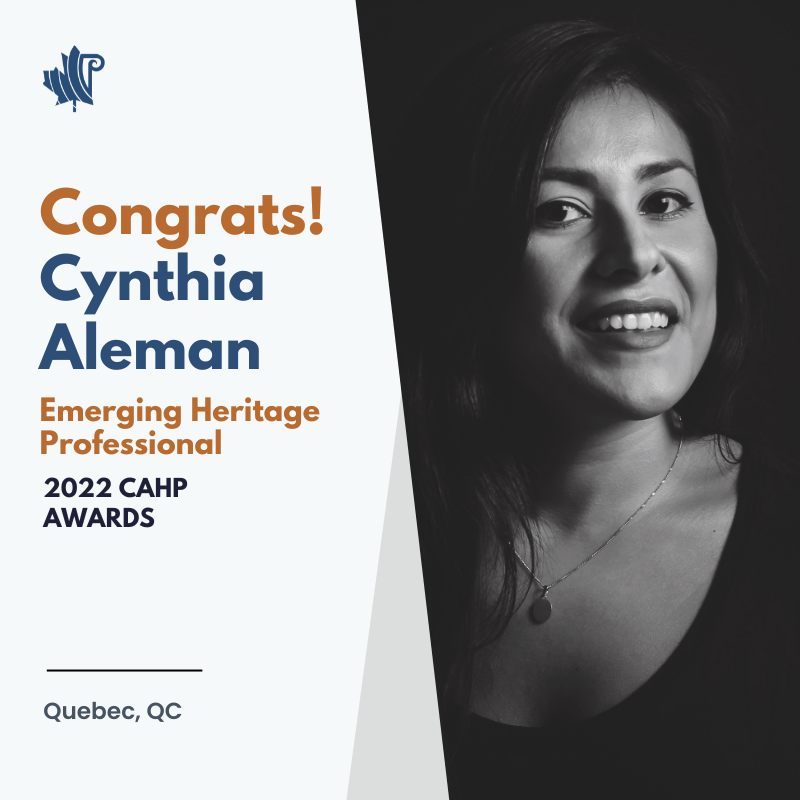 cahpacecp's tweet photo. 🎊 Congratulations! Cynthia Aleman has been bestowed the Emerging Heritage Professional Award in our 2022 CAHP annual awards. Cynthia is an architect in Quebec City and has been involved in several high-profile projects with @STGMArchi. Learn more: https://t.co/p4IZdgvnSG https://t.co/qB8i22NwyE