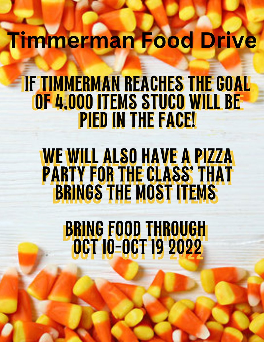 TimBulldogs's tweet photo. Our annual food drive starts tomorrow! #TimmermanHOPE
Cute images designed by two of our StuCo members. https://t.co/gEFHN8bptg