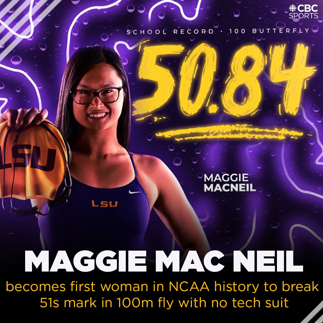 CBC Olympics (@cbcolympics) on Twitter photo No school record is safe š
Sheād already broken records in the 100 back & 100 free in her <a href="/LSUSwimDive/">LSU Swimming & Diving</a> debut, but <a href="/mags_swims26/">Maggie Mac Neil OLY, MSc</a> broke the 100 fly iconically without a tech suit on Saturday š with a blistering time of 50.84s
š·: <a href="/LSUSwimDive/">LSU Swimming & Diving</a> No school record is safe š
Sheād already broken records in the 100 back & 100 free in her <a href="/LSUSwimDive/">LSU Swimming & Diving</a> debut, but <a href="/mags_swims26/">Maggie Mac Neil OLY, MSc</a> broke the 100 fly iconically without a tech suit on Saturday š with a blistering time of 50.84s
š·: <a href="/LSUSwimDive/">LSU Swimming & Diving</a>