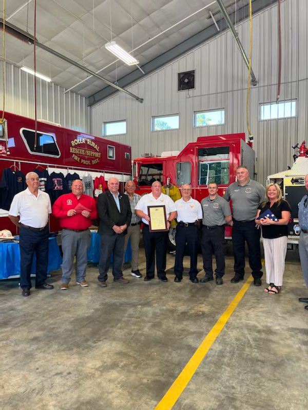 Rep_BennieCook's tweet image. Representative Don Mayhew, Tara Peters for State Representative 122nd District &amp;amp; I presented a Missouri House of Representatives Resolution, a US flag &amp;amp; a Missouri flag to recognize Rolla Rural Fire Protection District for their 50 years of service. 

#legislativetour2022