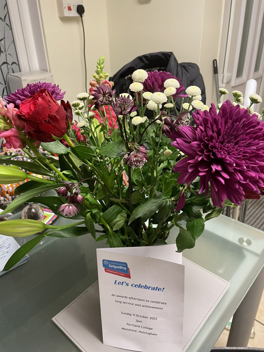 wendywalker74's tweet photo. A lovely afternoon at @GirlguidingNott annual awards afternoon, and some lovely flowers as a thank you for being on the committee 😊 https://t.co/mi6Md9OD1A