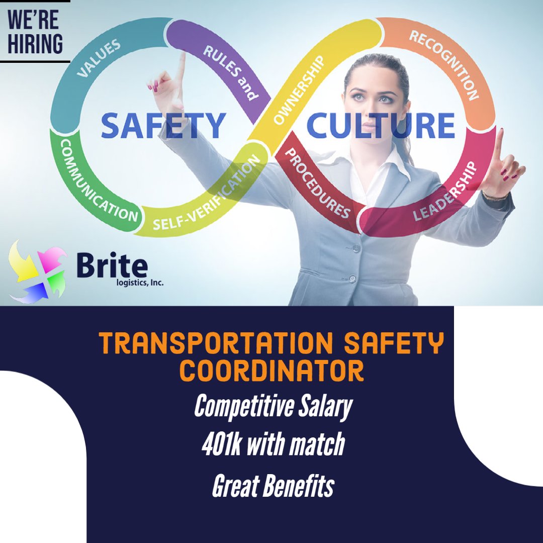 BriteLogistics's tweet photo. We're looking for a Transportation Safety Coordinator to join our growing team!

Minimum of 1 year of experience in the following areas: 
✔️DOT
✔️Organizational Skills
✔️Workers' Compensation
✔️Microsoft Office
 
Follow the link below to apply today!

https://t.co/oQaRnFeOCx https://t.co/33dOaMd29M