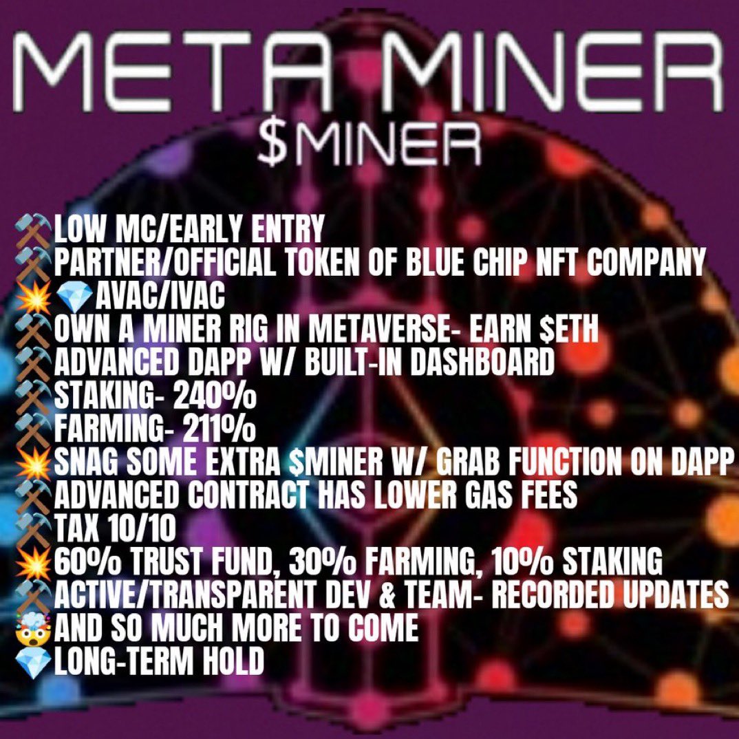 SnoopMinerETH's tweet photo. @cryptogems555 One thing @MetaMinerNW #METAMINER #family of supporters is holding strong!  We are low volume and trading sideways but the #community $MINER has about 40% of supply staked and we are just waiting patiently for the next catalyst.  Easy hold.  CG/CMC listed and following the vision https://t.co/j75wGf85Ys