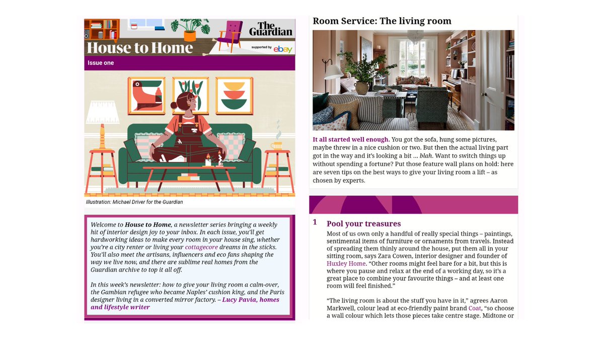 smurraymorris's tweet photo. Great to see the new House to Home @guardian newsletter land in my inbox today. The newsletter series offers a weekly hit of interior design joy. It is also my first launch as their Product Manager for Newsletters. You can sign up here: https://t.co/3m9OV5OAQM https://t.co/ubyV067ciO