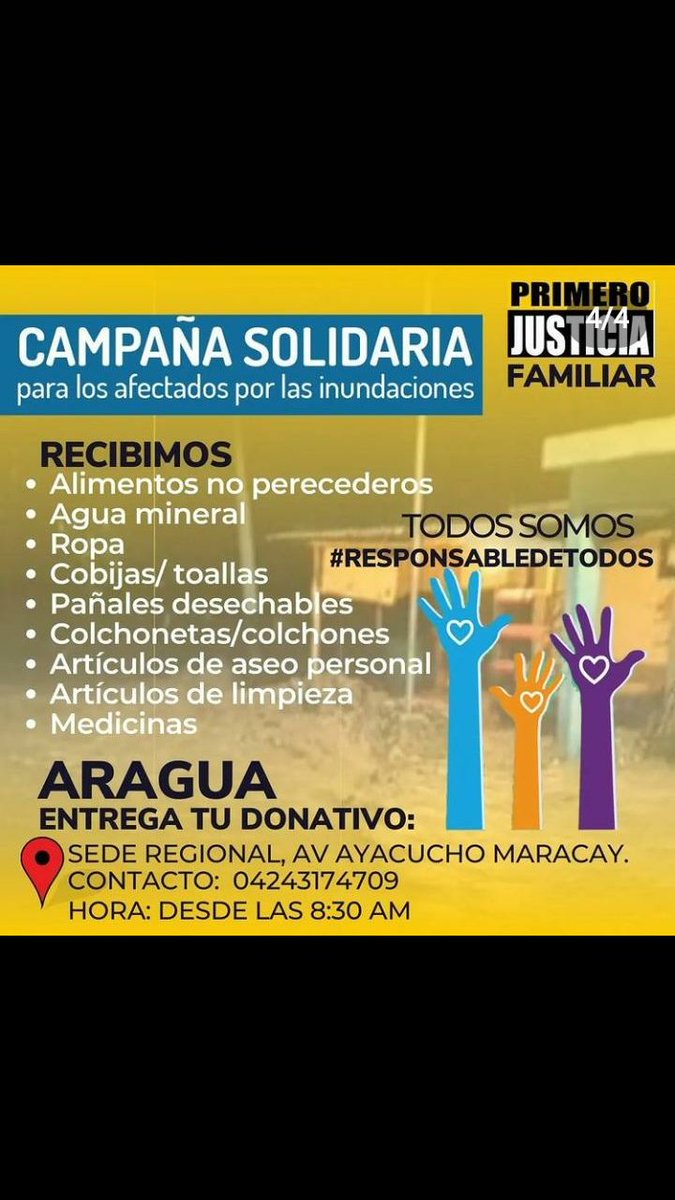 Jacque_Hurtado's tweet photo. En solidaridad con nuestros hermanos de Las Tejerias que hoy sufre una tragedia, Primero Justicia estará recolectado ropa, alimentos y medicinas. 
👇 aquí los centros de acopio.

Gracias por tu colaboración. https://t.co/q2jDRT54ER