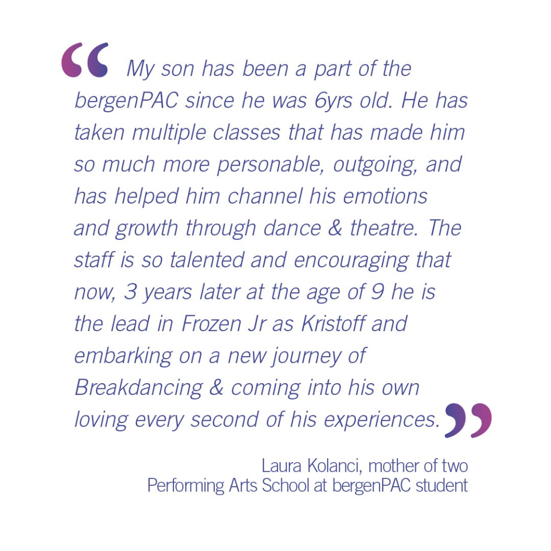 Investing in arts education can have life changing results! Just take it from Laura Kolanci, mother of 2 Performing Arts School students. ⁠
⁠
Visit the link in our bio to learn how you can get involved TODAY!⁠

#investinthearts #artseducation #artsed #bergencountyarts #njarts