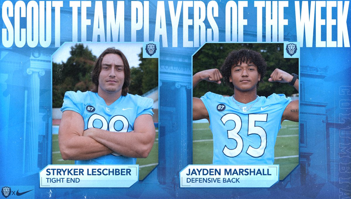 CULionsFB's tweet photo. Congratulations to Stryker Leschber and Jayden Marshall on being named scout team players of the week!🦁

#OnlyHere | #CUinNYC https://t.co/Vl1yDDlmQd