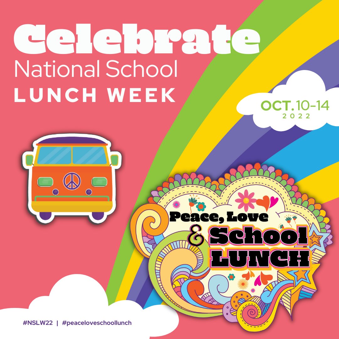 TerraBitesCafe's tweet photo. Tomorrow starts National School Lunch Week, and this year’s theme is “Peace, Love, and School Lunch!” Join us in the cafeteria all week as #TerraBitesCafe serves up some GROOVY meals. On Tuesday, students will receive a chocolate chip cookie with their lunch. ✌️☮️ #NSLW22 https://t.co/RyRzL5iNr1
