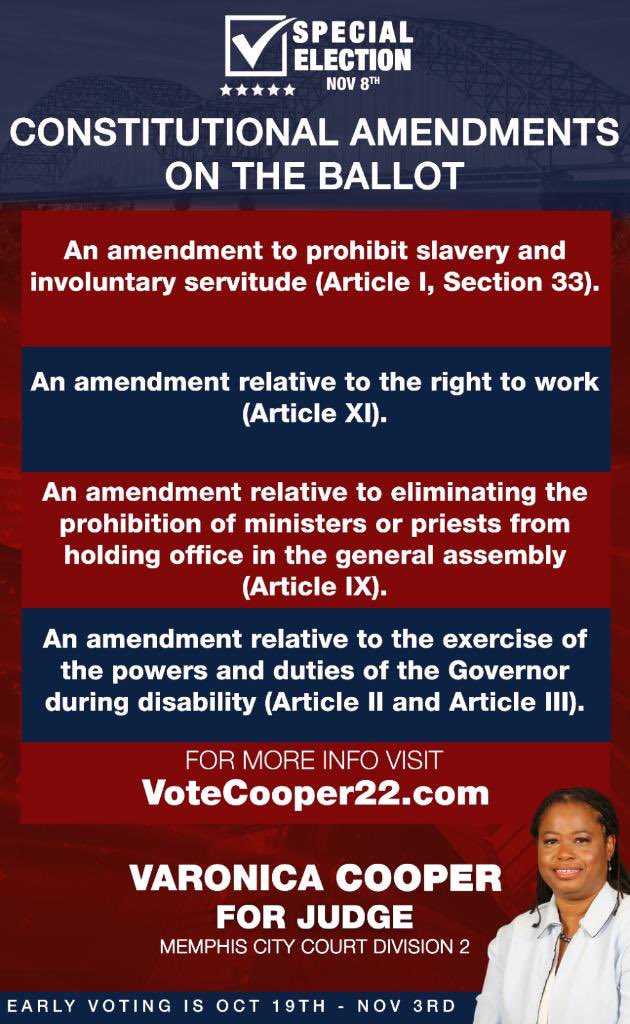 VoteCooper22's tweet photo. You need to have your voice heard.  Memphis be sure to vote on the amendments and while your are voting please vote Cooper for City Court 2.
#901memphis #vote #electionday #voteearly 
#viral 
#Memphis #Govote 
https://t.co/dvaEsAkXyt
https://t.co/BQSeDA1Zp3 https://t.co/GzzVNq6SeG