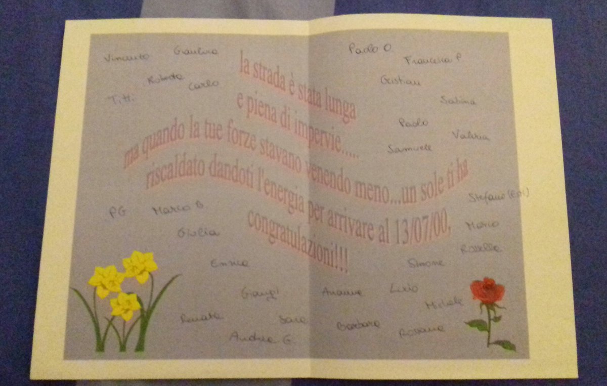 Oggi è stata una giornata lunga, faticosa e molto triste. A volte basta trovare un foglio di carta pieno di significato per tornare a sorridere. 

#13Luglio2000