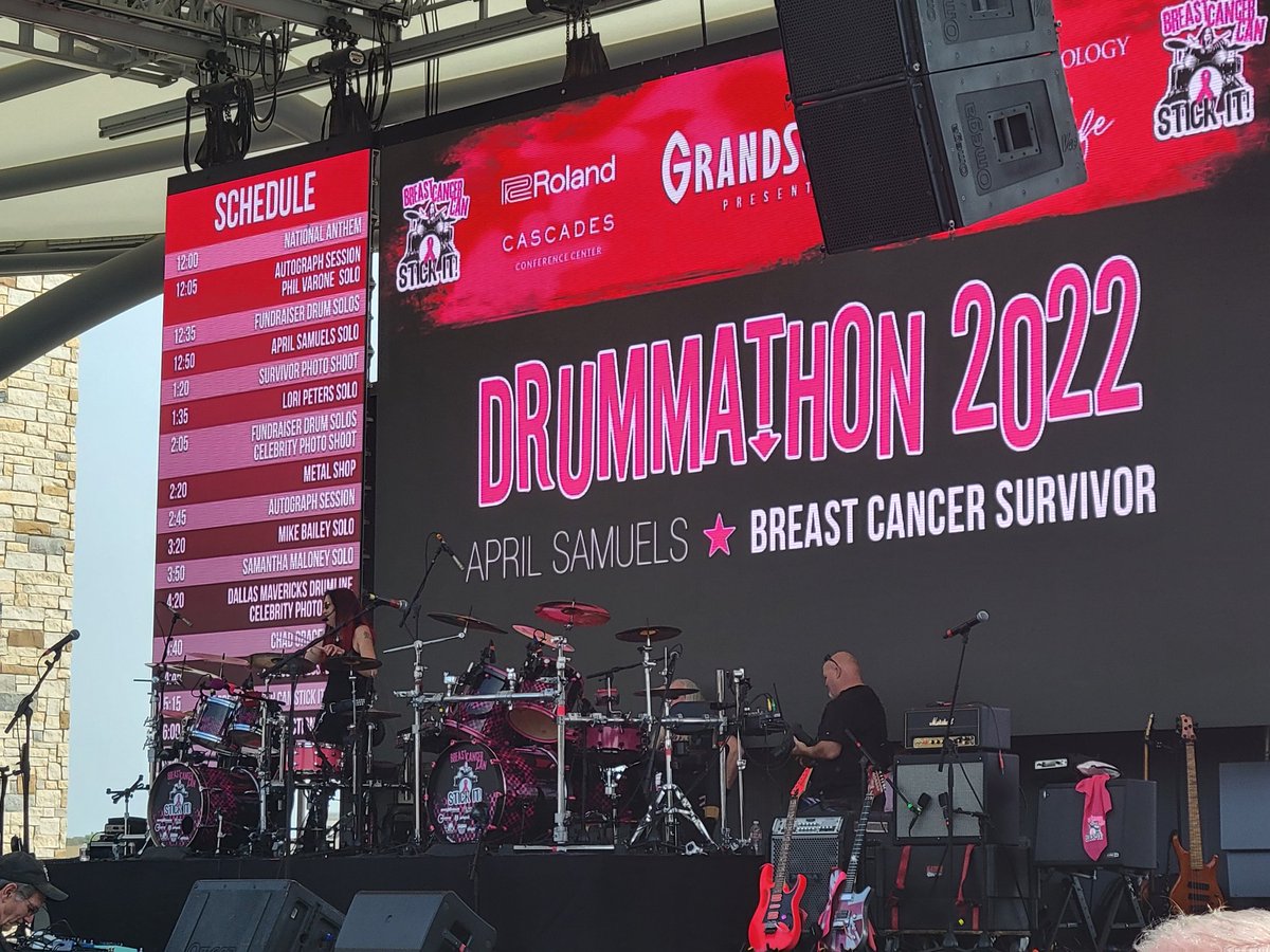 SevenTomek's tweet photo. C'mon to Grandscape and rock out for #breastcancer research! You can see my boy @scotthessel from The Gin Blossoms tear it up on stage (and frolic with me)
#Drummathon #BreastCancerCanStickIt https://t.co/aMFs8Q9PHc
