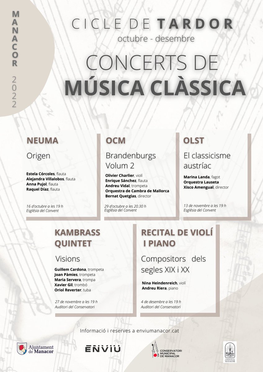 Cicle de concerts de tardor!
❣️🎶
+ info i entrades a enviumanacor.cat