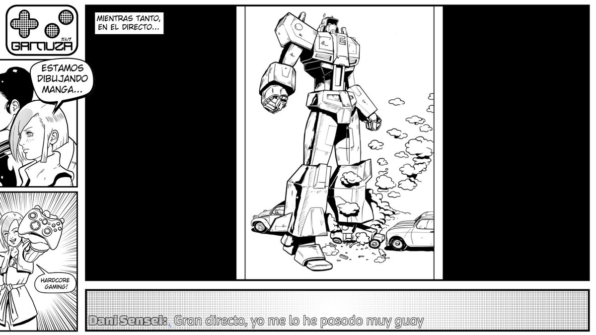 Muchas gracias a los gamuzinos pro aocmpañarnos en este directo comiquero. Al final no nos ha dado tiempo a entintar el fondo, pero ha sido muy divertido y esperamos que os haya gustado el proceso.