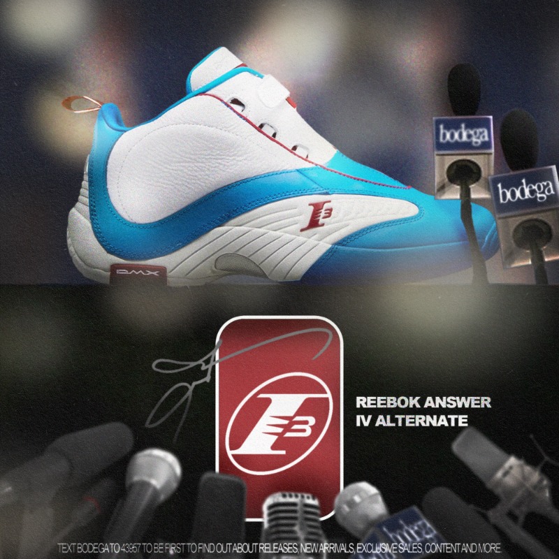 bodega's tweet photo. Reebok Answer IV Alternate is available now online at https://t.co/0Xo2Igw42g ($150 - Sizes: 8-13M) - #reebok #answeriv #bodega