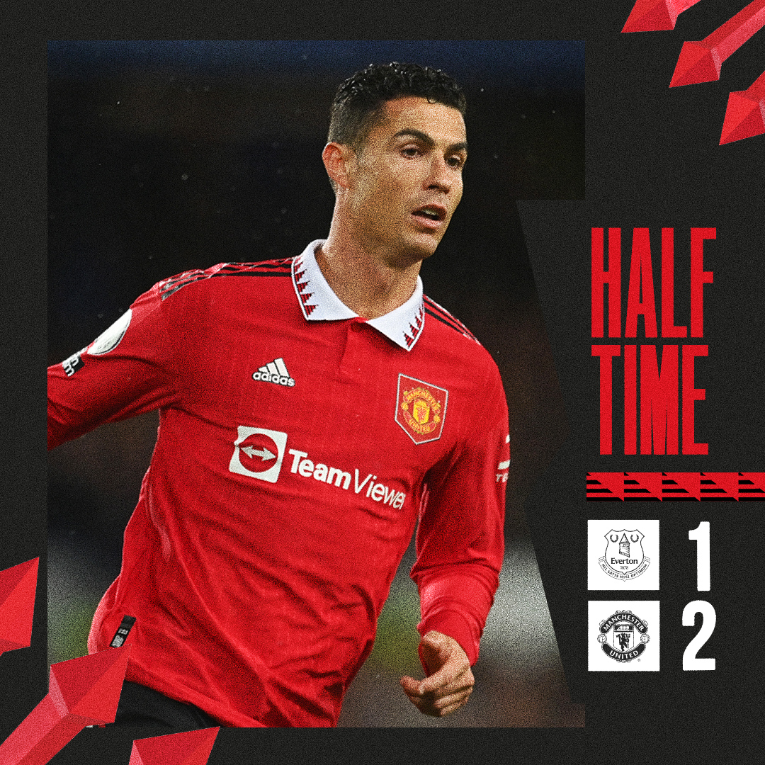 ManUtd's tweet photo. ⏸ @Cristiano's 44th-minute strike means we're ahead at the interval! 💪

#MUFC || #EVEMUN