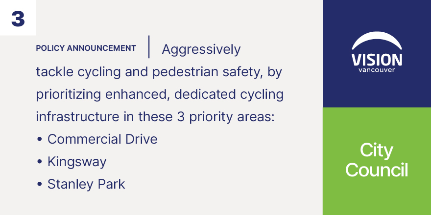 Vision Vancouver is committed to aggressively tackling cycling and pedestrian safety. We need to expand walking, rolling and cycling infrastructure so that people in Vancouver can quickly, safely and easily get around the City. #vanpoli #bikeyvr