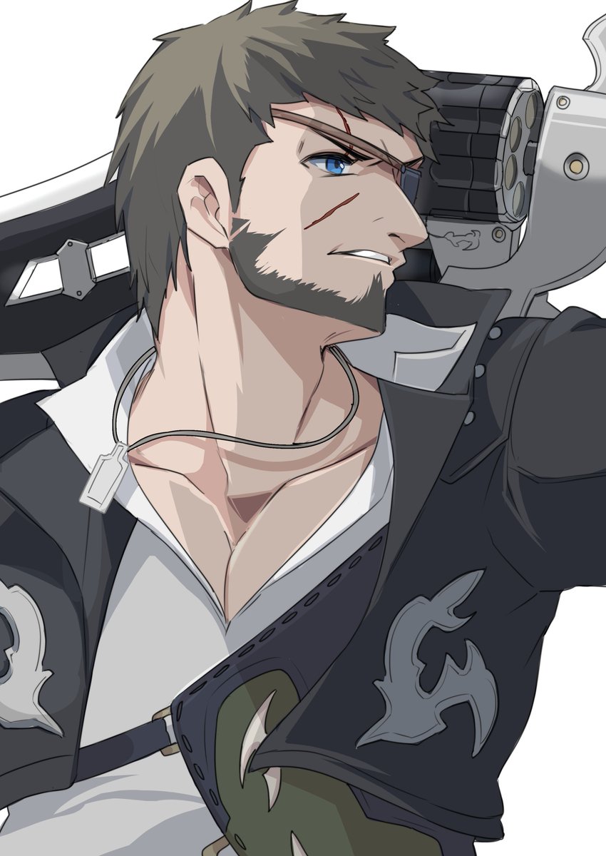1boy male focus solo facial hair beard weapon blue eyes  illustration images