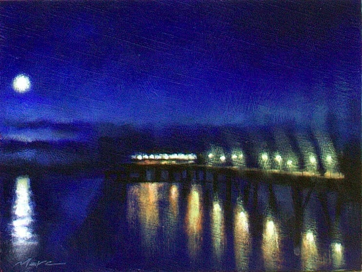 MGooderham's tweet photo. Here's a painting of Deal Pier in the moonlight. https://t.co/WXtpK3LShg