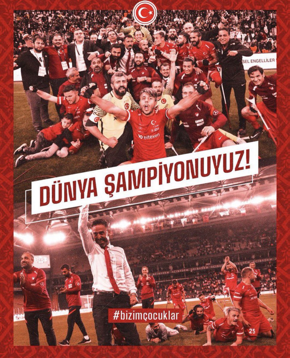 ismailncel5's tweet photo. Yüreğinize Sağlık..🙏
🇹🇷Hiçbir engel onları durduramadı.🇹🇷

Dünya Kupası Finali'nde Angola'yı 4-1 mağlup eden #Ampute Futbol Milli Takımımız Dünya Şampiyonu🏆
@MilliTakimlar 
#BizimÇocuklar https://t.co/pU4EtQKJHS