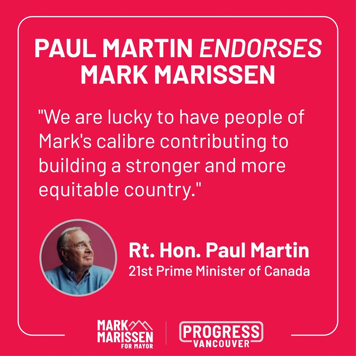 marissenmark's tweet photo. Today I’m proud to announce that I have been officially endorsed by former Prime Minister Paul Martin. 

#vanpoli #ChooseProgress https://t.co/8HG5WoRbTy