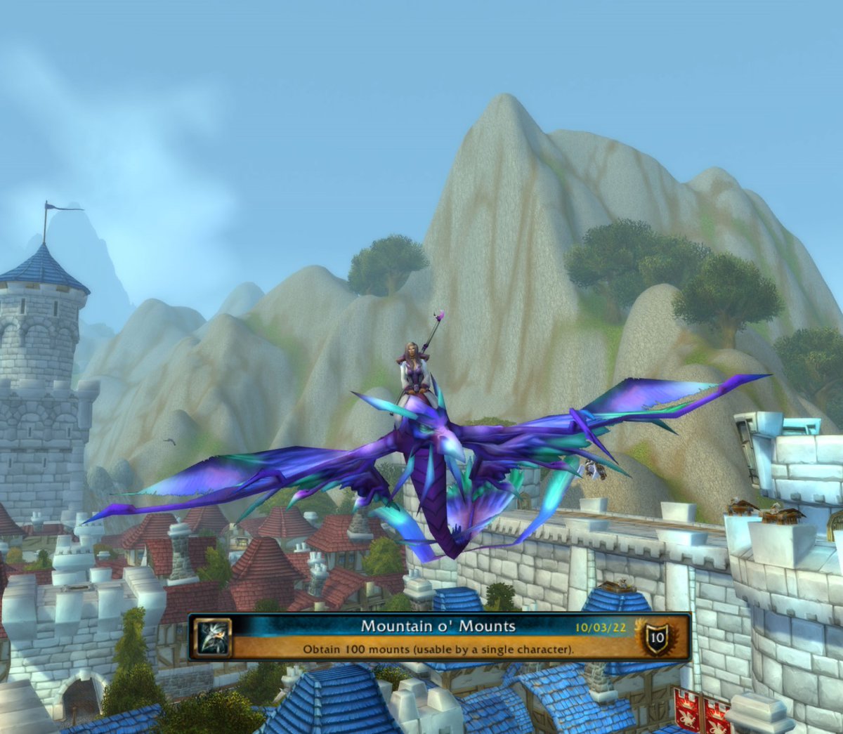 keebie_xoxo's tweet photo. Oops I forgot to post about this last week😅, but after my last mount drop I must of finally hit 100 mounts and got this achievement! I still got A LOT of work to do, but hey it's progress. 🙃💜 #NewMount #Warcraft #BlueDragonhawk https://t.co/BELfeOXkFS