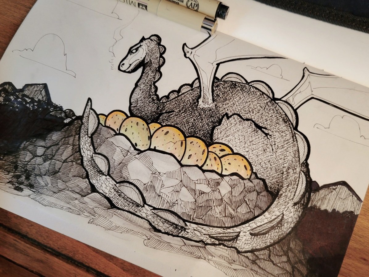 Protective & Resilient 
#Inktober #Day9 #inktobernest #nest #dragon #dragonnest #dragonsketch #sketch #ink