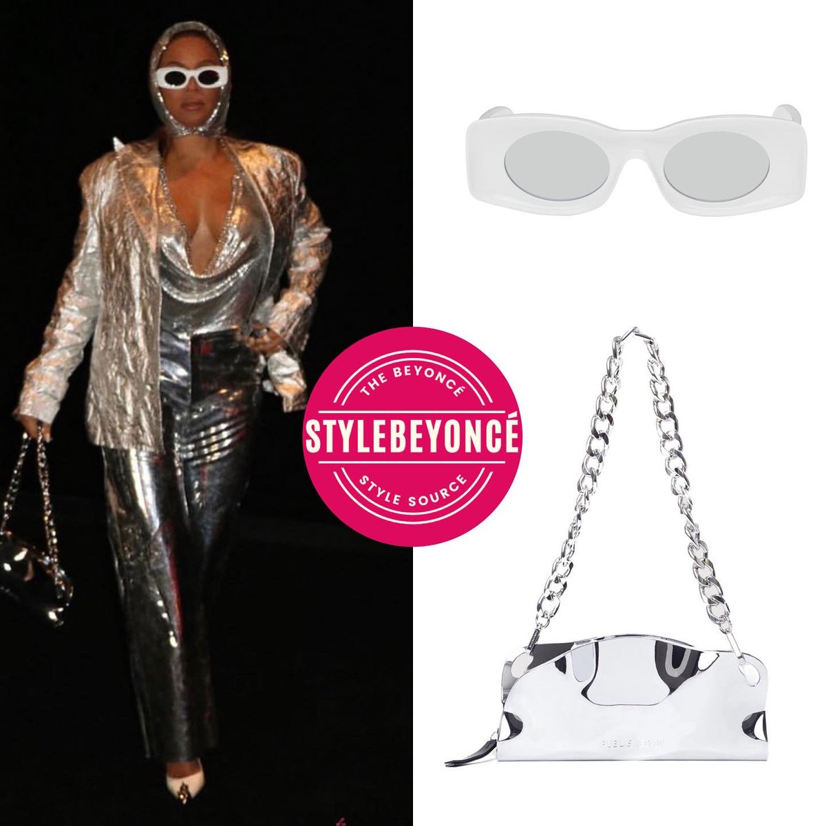 1stylebeyonce's tweet photo. #Beyonce (Oct 4/Paris) at #ClubRenaissance wearing
#Loewe Paula’s Ibiza sunglasses ($380)
#PublishedBy Mayzie bag ($493)
#PacoRabanne SS23 headpiece and top
Styled by #KJMoody https://t.co/7PzEcFIMXI
