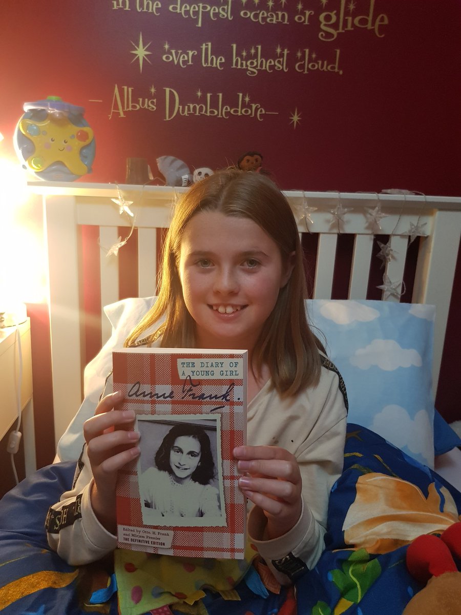 Helena_2th's tweet photo. Tried to start a shared read with Chloë tonight, turns out she is already bursting with knowledge about it from school...only 2 pages read but lots of lovely chat about the War and Anne Frank 😊 https://t.co/HGmpBFtbNn