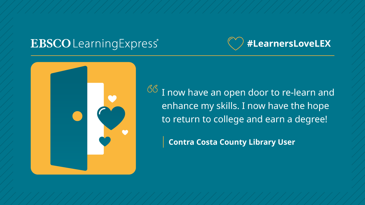 EBSCO's tweet photo. EBSCO LearningExpress can open doors for members of your #library community, too! Request a free trial: #LearnersLoveLEX #EBSCOLEX https://t.co/d5AR62gXUq https://t.co/SIS4FGx3Iu