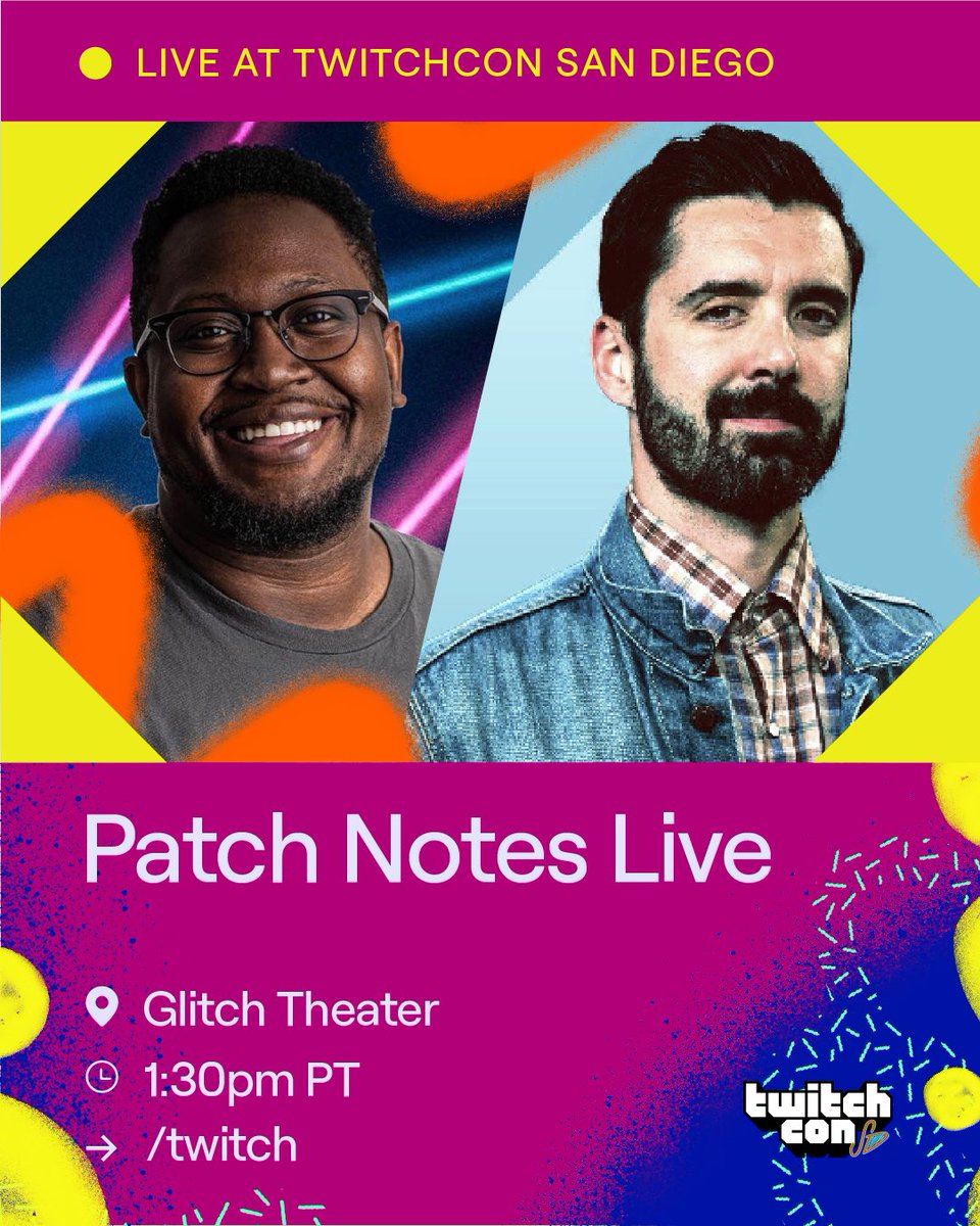 Patch Notes Live is on the way. Starts live from the Glitch Theater in just 30 minutes. #TwitchCon