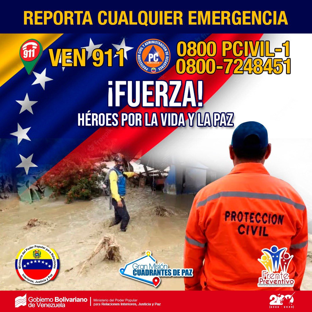 El Centro Nacional de Coordinación y Control de Emergencias y Desastres está activado y trabaja con Centro de Comando de Protección Civil y la FANB en el Estado Aragua, activados 3 refugios y un centro de acopio, para garantizar alimentos, medicinas, enseres y atención médica.