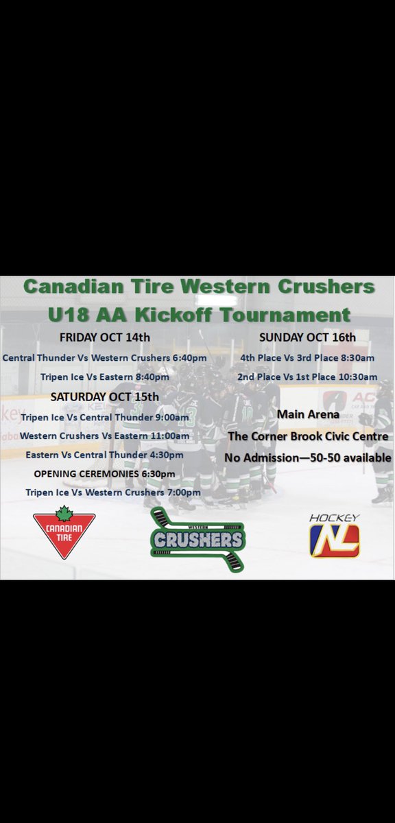 CRUSHERS HOCKEY IS BACK! Kickoff  tournament starts this Friday, Oct.14th! As we host at the @CivicCentreCB #GEN3 #GoCrushers #FilltheBarn