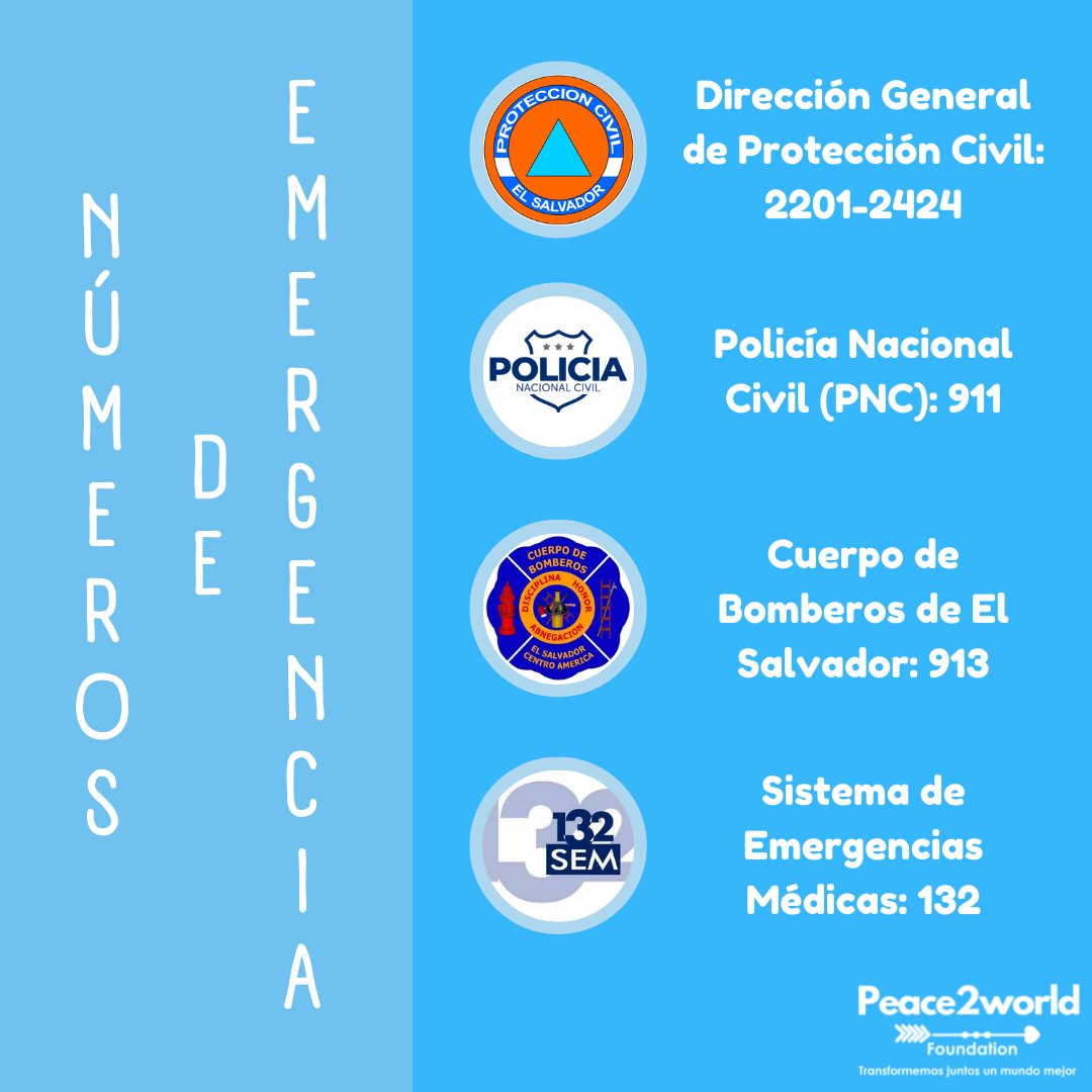 Peace2world_org's tweet photo. 📌#Atención Ante la llegada de la Tormenta Tropical Julia te proporcionamos los números de emergencia para que los tengas a la mano y algunas recomendaciones dadas por el Ministerio de Medio Ambiente
#peace2worldfoundation #P2WF #elsalvador #sv #jovenes #fundacion https://t.co/114hMdFwjq