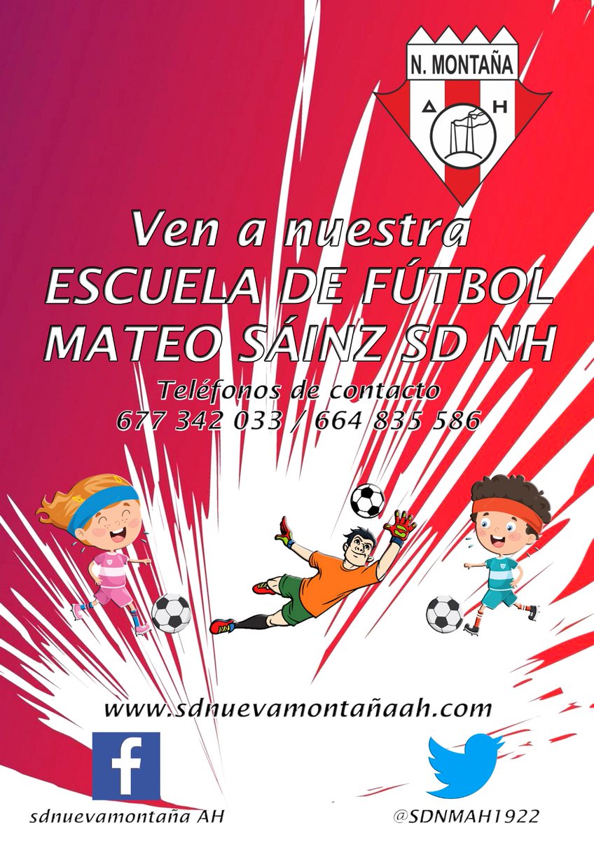 Empezamos el miércoles 28 de septiembre con los más peques del club,ESCUELA DE FUTBOL MATEO SAINZ SDNM,pueden apuntarse  todos los niños que quieran participar nacidos en el 2017 y 2018,os esperamos.AUPA MONTAÑA 🟥⬜️🟥⬜️🟥.