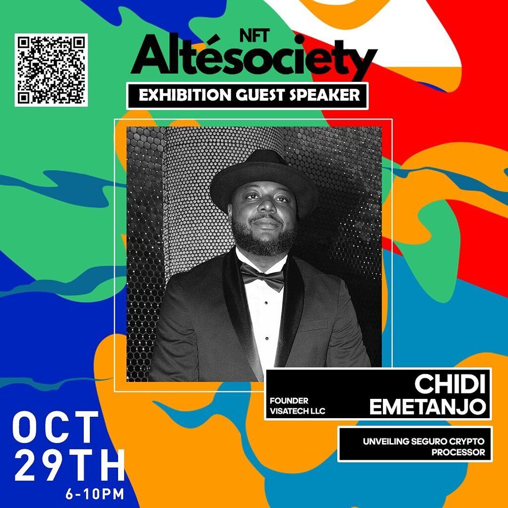 We are 19 Days away from the Alté Society First NFT Exhibition/Pop Up/Amapiano Party, and we have an exciting line of guest speakers gracing our event. Chidi Emetanjo, CEO @visaatech LLC, will be Live at the AlteSociety exhibition, unveiling an electro… instagr.am/p/Cjgztl_DCr3/