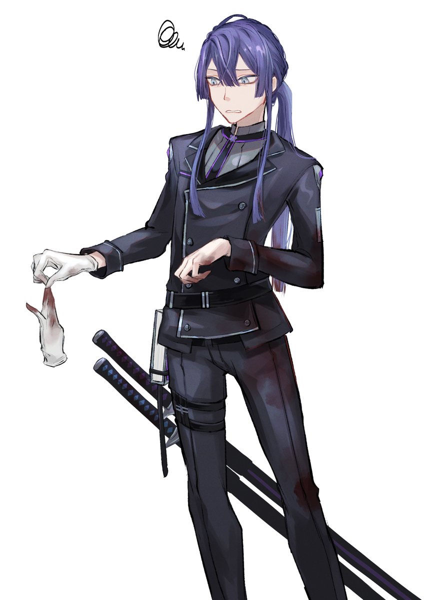 kamui gakupo weapon 1boy gloves removed gloves male focus purple hair sword  illustration images